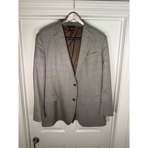 Brooks Brothers 346 Mens 46R Fitzgerald Fit Brown Glen Check Plaid Wool Blazer